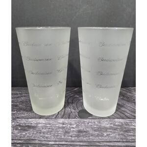 2 Budweiser Libbey Frosted Pint Glasses Logo Wrapped Script Glass Vintage